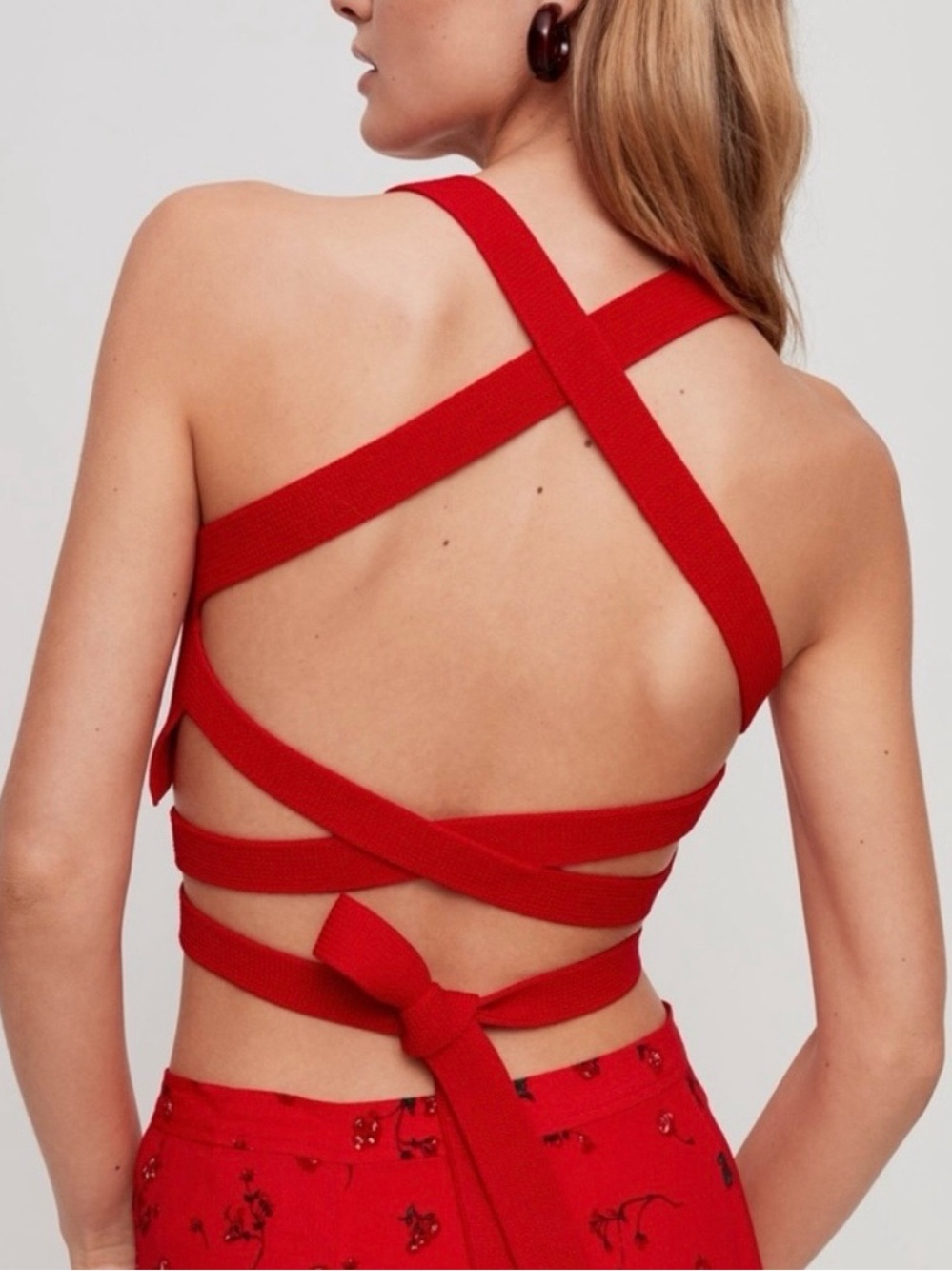 Wilfred Aritzia Women Red Cayenne Knit Tank Top Open Back Tie Cropped XS